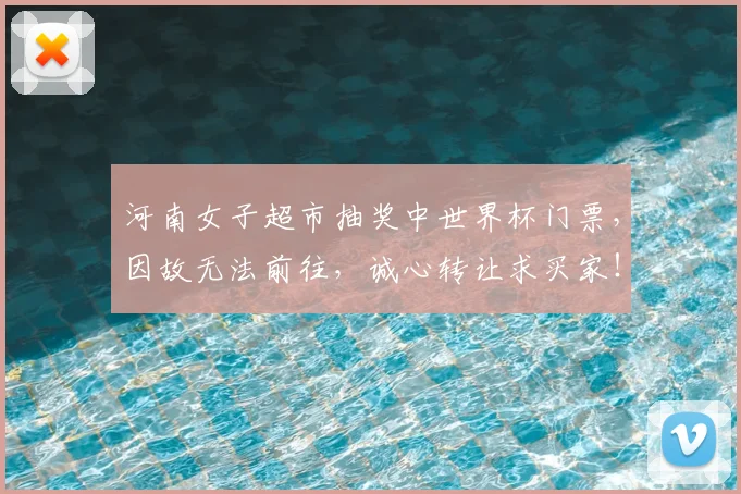 河南女子超市抽奖中世界杯门票,因故无法前往,诚心转让求买家!
